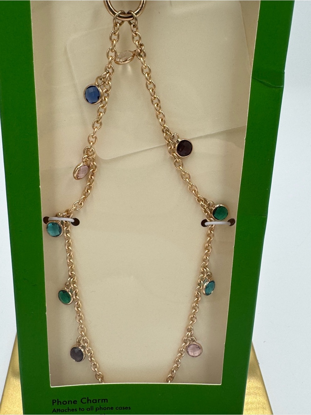 kate spade Gold Chain Phone Charm with Multicolor Gem Accents - Picture 2 of 3